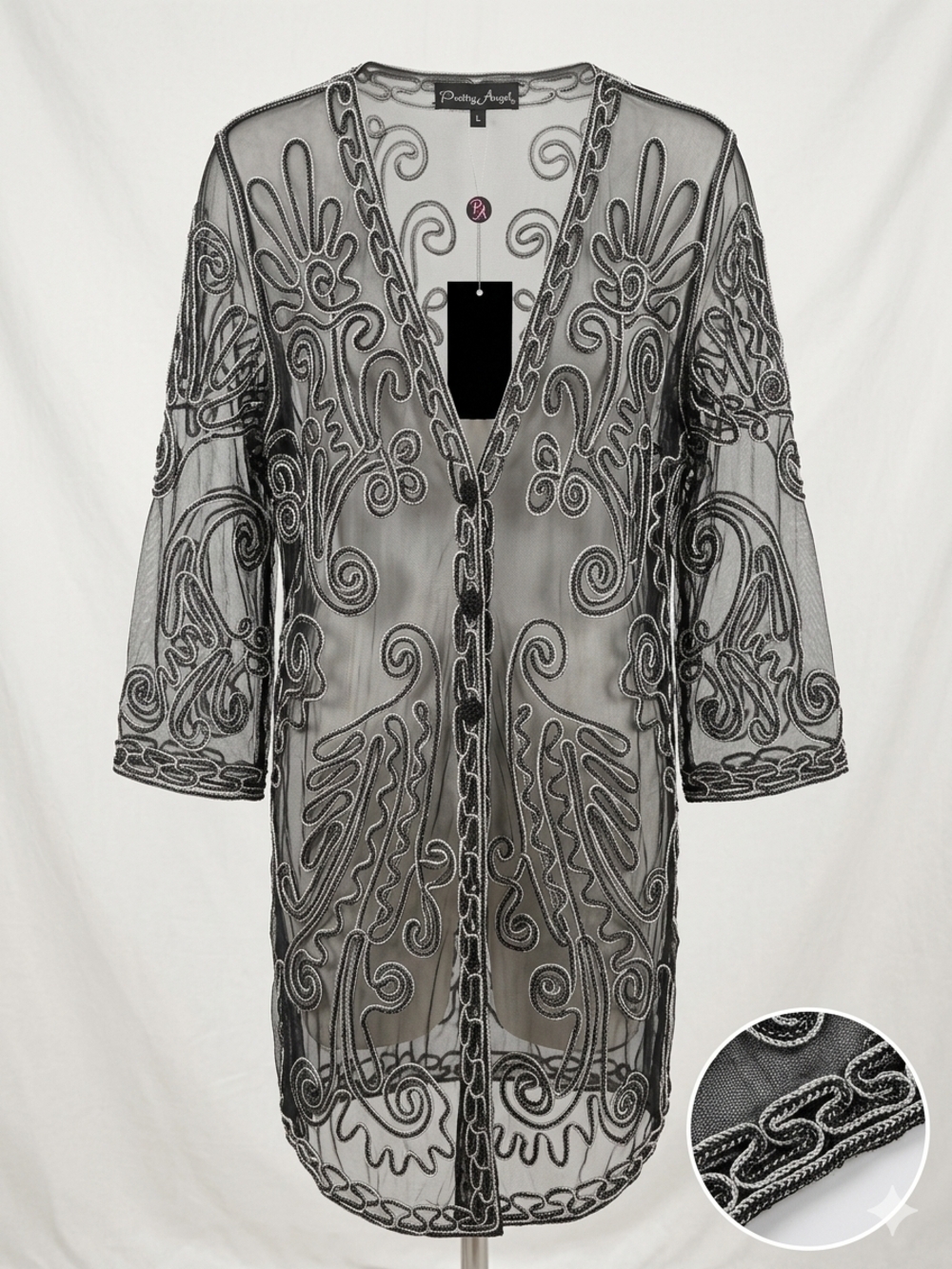 Pretty Angel Silk Lace Cardigan in Black and White
